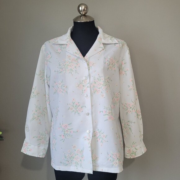 Vintage white floral shirt, 1970s handmade floral shirt - Picture 1 of 11
